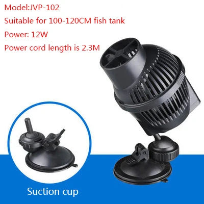 A black suction cup pump is shown, suitable for 100-120cm fish tanks.