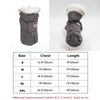 Gray PU leather dog jacket with a faux fur collar shown in various sizes