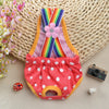 Pink and rainbow striped washable physiological dog underwear with a flower detail