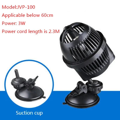 Black JVP-100 aquarium wave maker pump with a suction cup attachment.