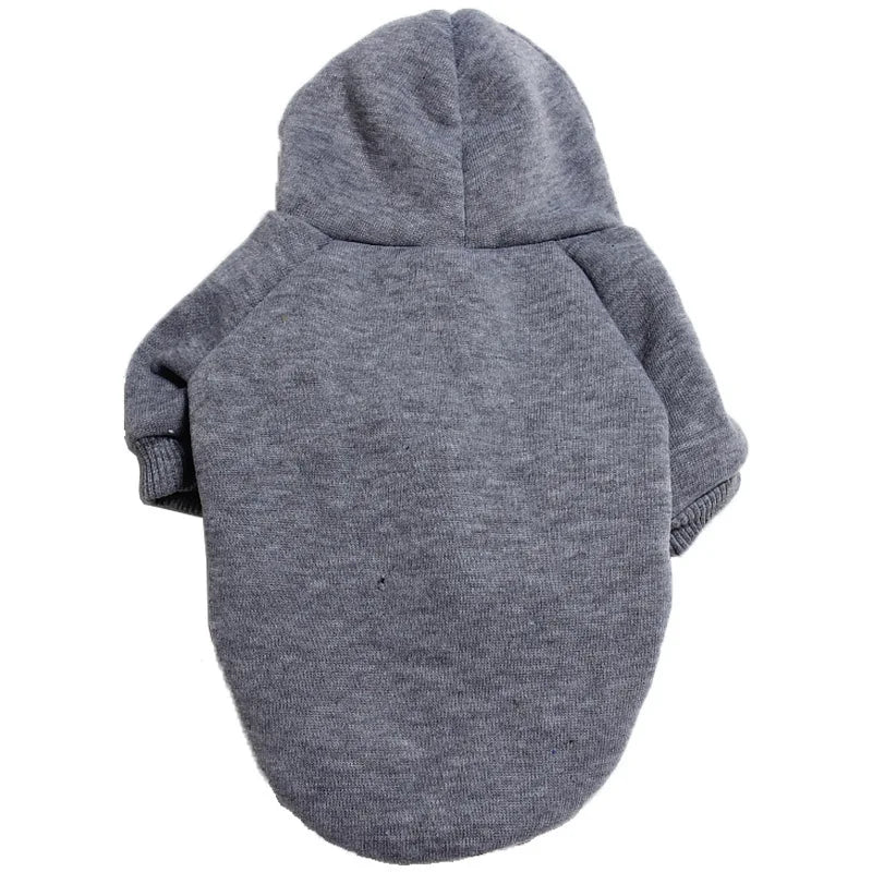 A gray premium fleece dog coat and hoodie with a hood.