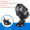 Black submersible pump with a suction cup designed for fish tanks