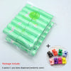A package containing 2 packs of green dog waste bags and one randomly colored bone dispenser for pet waste disposal.