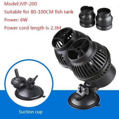 Black JVP-200 aquarium wave maker pump with suction cup for water circulation