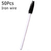 A single black iron wire eyelash brush with a white handle.