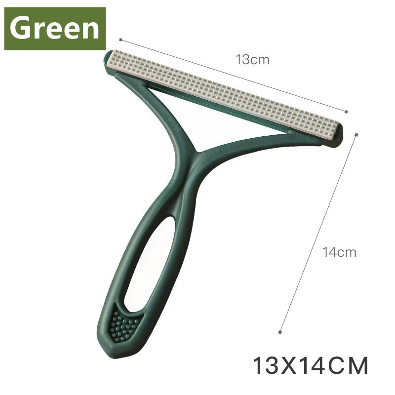 Green silicone double-sided pet hair and lint remover tool with dimensions 13x14 cm