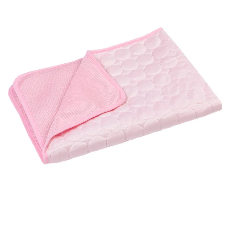 Pink cooling pet mat for dogs and cats with a quilted texture