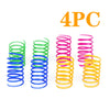 Four colorful spiral spring cat toys in green, blue, pink, and yellow.