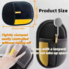 Black reusable pet hair removal glove with a yellow accent, shown in various angles and size measurements.