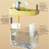 Diagram showing tips for an automatic USB cat water fountain including water tray filtration and ultra-thick filter for purif