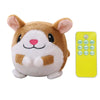 A fluffy brown and white animal toy with an electronic control panel for sound effects.