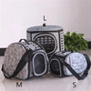 Three breathable pet carrier backpacks for cats and small dogs labeled L, M, and S.