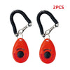 Zwei orange Pet-Trainings-Klicker-Armbänder mit schwarzen, gewickelten Schnüren und silbernen Schnallen