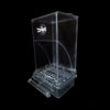 Distributeur automatique de nourriture pour oiseaux en plastique transparent avec chambre et mécanisme d'alimentation.