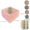Pink clear window cake box with a secure base and ten baking selection stickers.