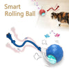A blue rolling ball toy used for automatic cat and dog training, featuring bird sounds.