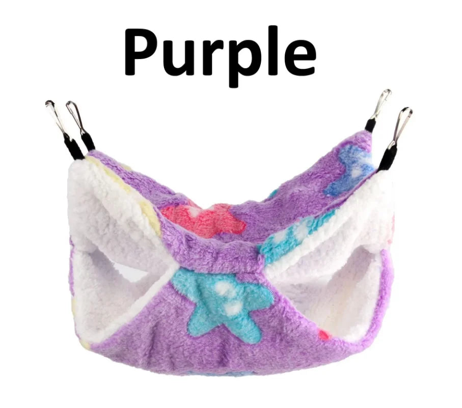 Purple cozy double-layer fleece hammock for small pets
