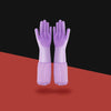 A pair of purple pet grooming gloves for dogs and cats displayed against a dark background.