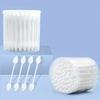 A collection of white gentle pet ear cleaning cotton swabs is shown in various arrangements.