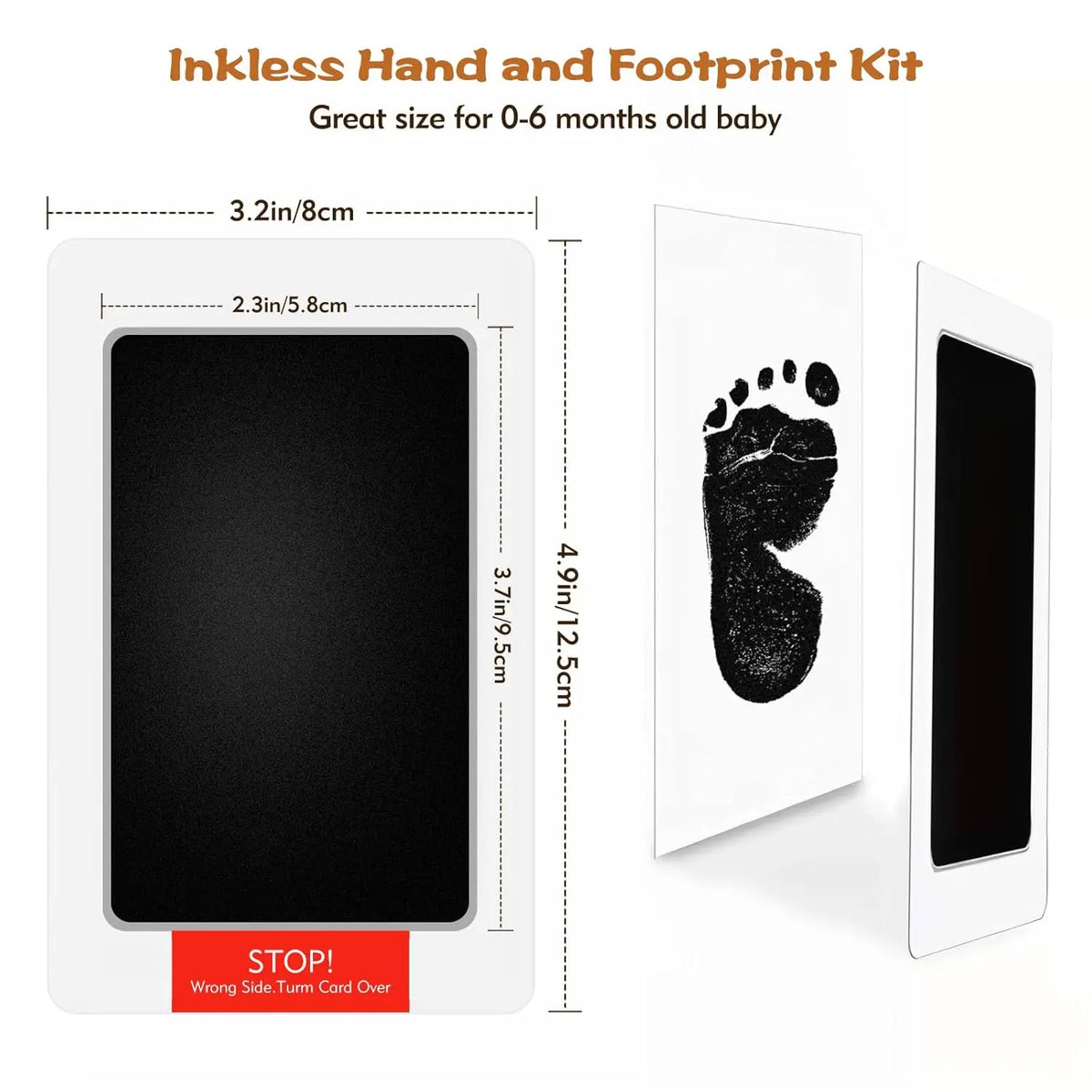 Kit d'empreintes mains et pieds sans encre pour bébé de 0 à 6 mois, avec une patte noire sur carte blanche