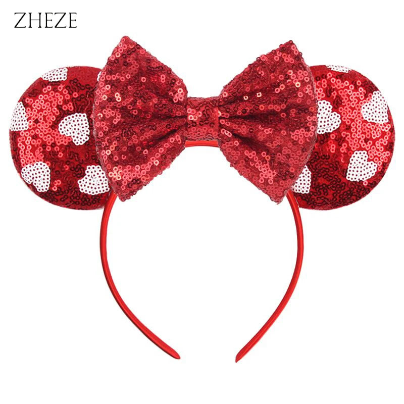 Rotes Pailletten-Mausohren-Headband mit Schleifen-Design