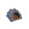 A gray foldable pet tent designed for cats and small animals with an entrance opening.