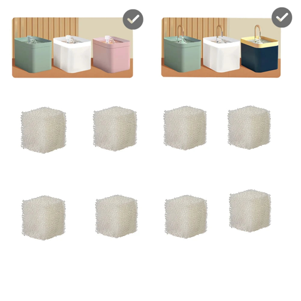 Set of activated carbon replacement filters in various colors and shapes for cat water fountains