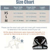 Size chart and diagram showing measurements for XS, S, and M sizes of a breathable mesh pet harness and leash set