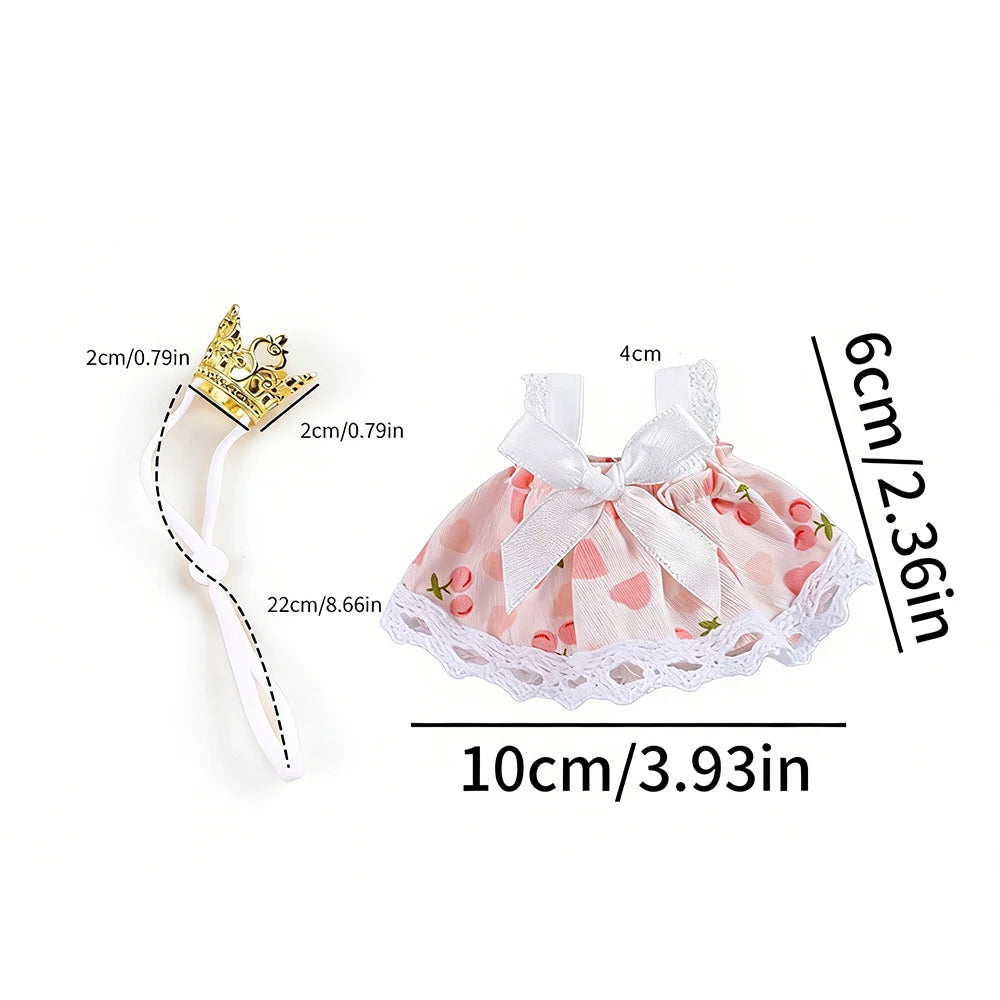 Rosa und weißes Minikleid für einen Hamster mit Schleife und Spitzenrand.
