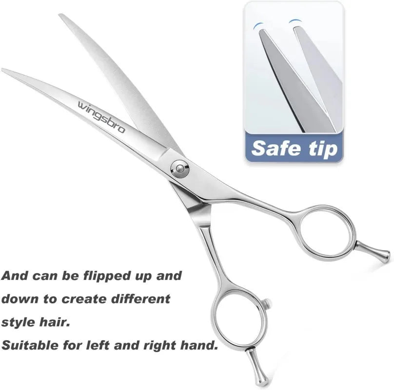 Silberne Wingsbro-Grooming-Schere für Hunde mit sicherer Spitze und verstellbaren Klingen