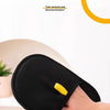 A hand wearing a black electrostatic hair removal glove for pet grooming is shown against a white background.