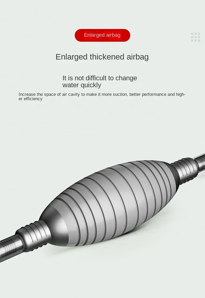 A silver aquarium gravel cleaner and water changer device with a siphon pump.