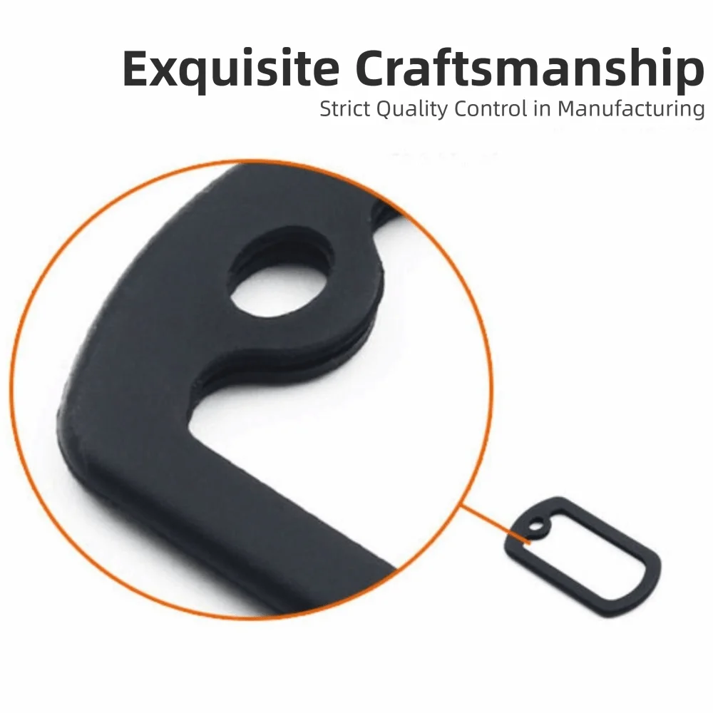 Close-up view of a black silicone dog tag protector featuring a small attached tag.