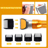 A set of professional pet grooming clippers with various blade sizes including 3mm, 6mm, 9mm, and 12mm.