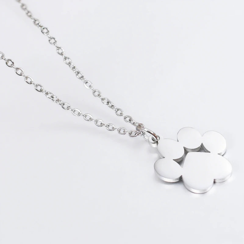 Silver stainless steel cat paw pendant necklace chain