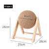 A beige cat scratching ball toy with a sisal rope and a wooden base, shown from the side.