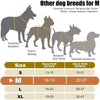 A chart showing sizes S, M, L, and XL for dog harnesses, detailing neck girth and chest girth measurements in inches.