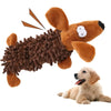 A brown plush squeaky donkey dog toy with floppy ears and a textured body.