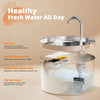 Fontaine à eau automatique en acier inoxydable avec bec et système de filtration à plusieurs niveaux pour eau fraîche.