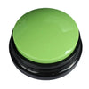 A round, lime green button with a black base for pet communication recording.