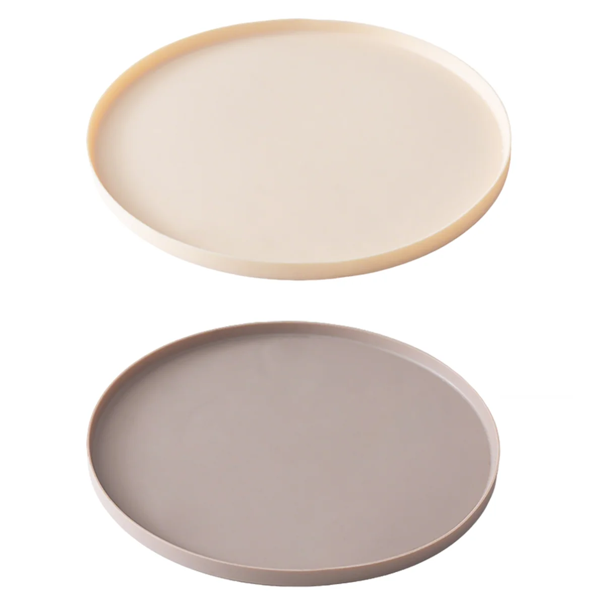 A round, light beige silicone pet feeding mat for dogs and cats.