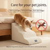 White pet safety climbing stairs designed to help small or elderly dogs safely get on and off a bed.