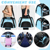 Portable foldable pet carrier for cats and dogs shown in various uses including a backpack and a stroller.
