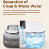 A white pet water fountain with a dual-tank design is shown actively flowing clean water.