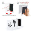 A set of baby handprint and footprint cards showing how to use the ink side for keepsake making.