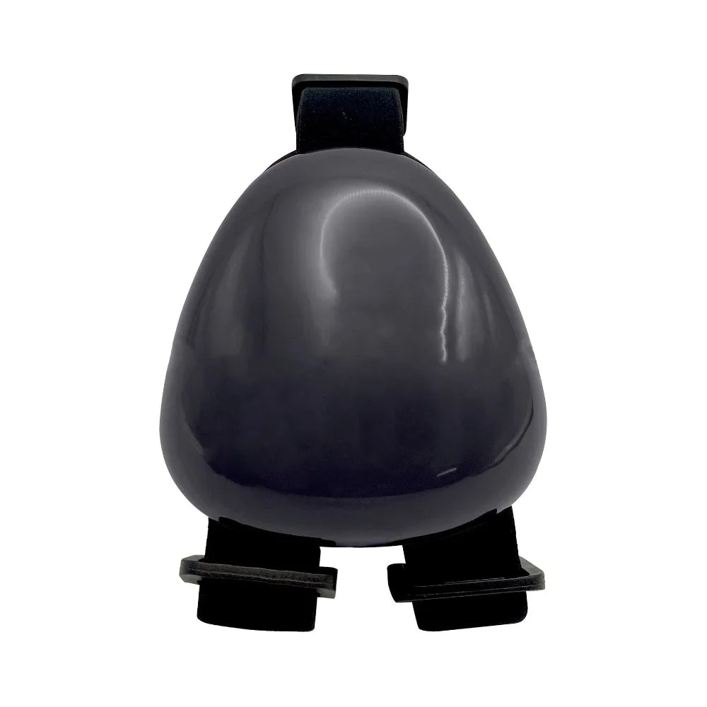 A black noise reducing dog ear muff with a strap, designed for sensitive ears.