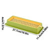A rectangular, light green layered cat grass growing kit with a wooden grate insert.