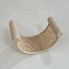 A beige 3D printed floating betta hammock for aquarium decor with a mesh design.
