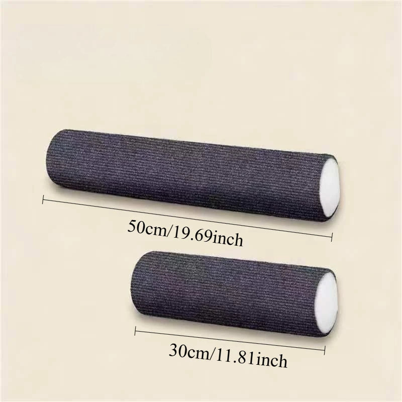 Two cylindrical cat scratching boards, one 50cm long and one 30cm long, with self-adhesive backing.