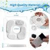A set of white foam sponges and a replacement filter for a cat fountain are shown with various dimensions.